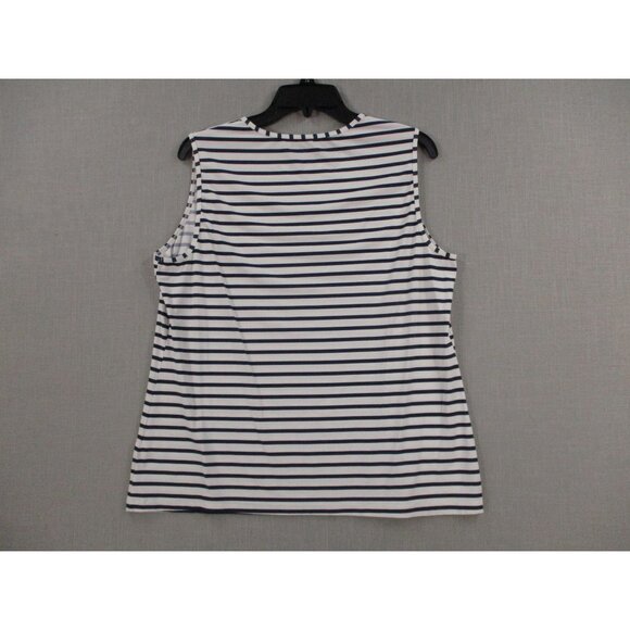 Lands End Striped Sleeveless Nautical Tank Top Xl/18 Navy White Nylon Blend - Picture 4 of 7